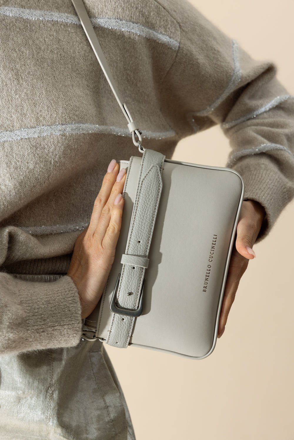 BRUNELLO CUCINELLI-Buckle Crossbody - White-WHITE