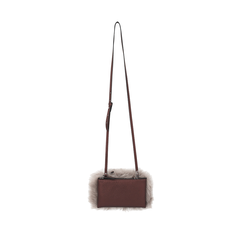BRUNELLO CUCINELLI-Shearling Crossbody Leather Pouch-BARK