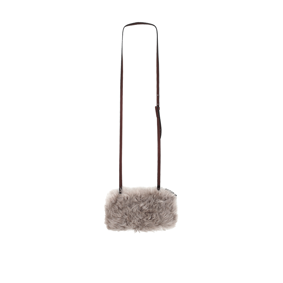 BRUNELLO CUCINELLI-Shearling Crossbody Leather Pouch-BARK