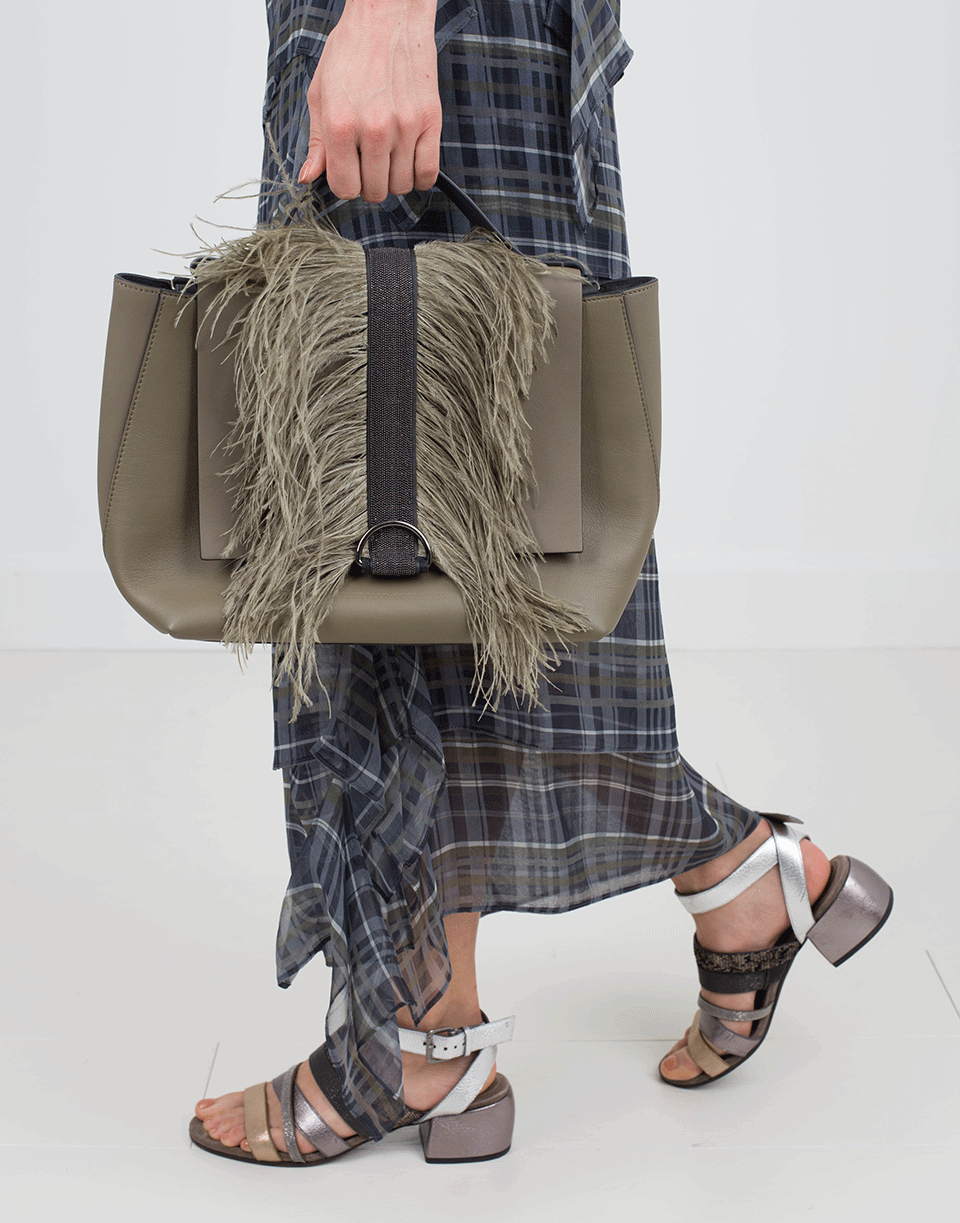 BRUNELLO CUCINELLI-Top Handle Feather Bag-BAY LEAF