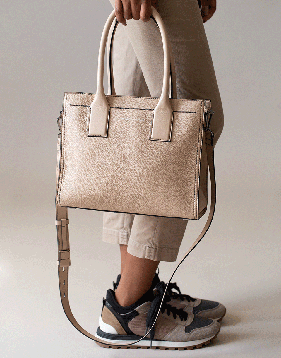 BRUNELLO CUCINELLI-Beige Textured Leather City Bag-BEIGE