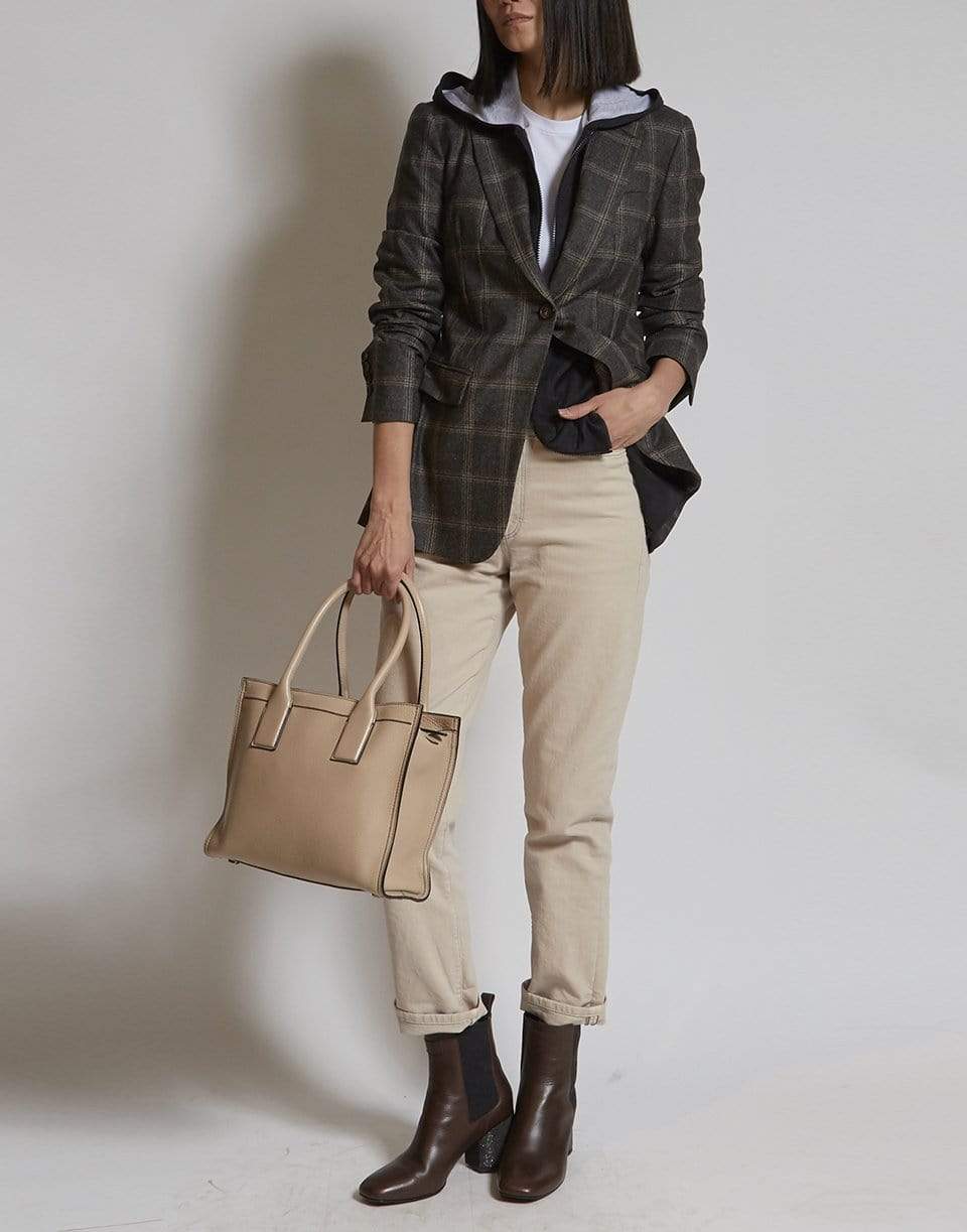 BRUNELLO CUCINELLI-Beige Textured Leather City Bag-BEIGE