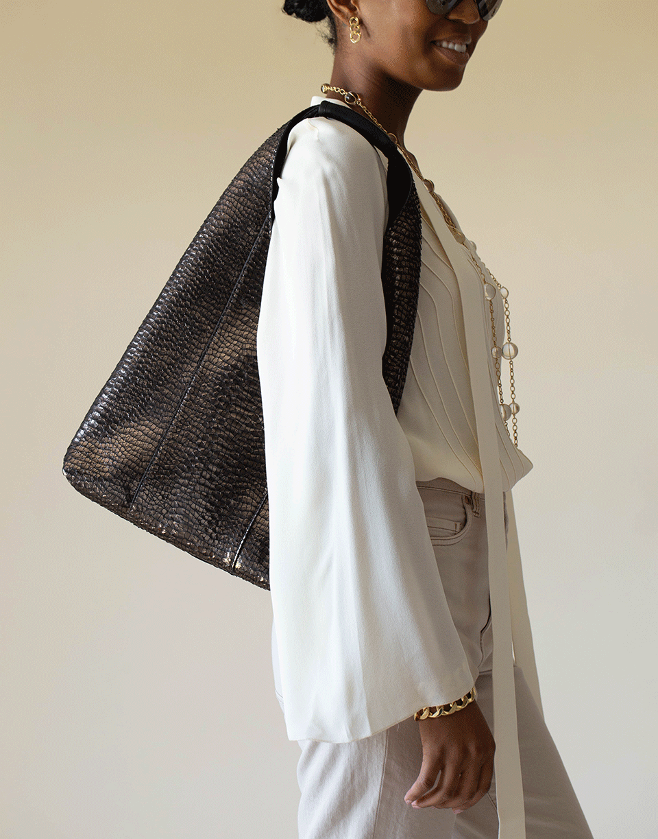 BRUNELLO CUCINELLI-Laminated Python Hobo Bag-BLACK