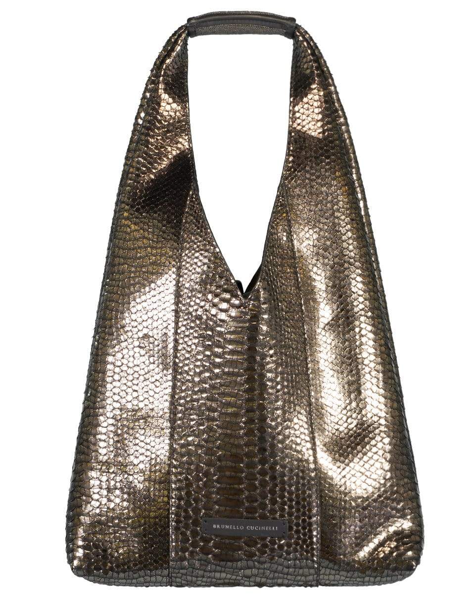 BRUNELLO CUCINELLI-Laminated Python Hobo Bag-BLACK