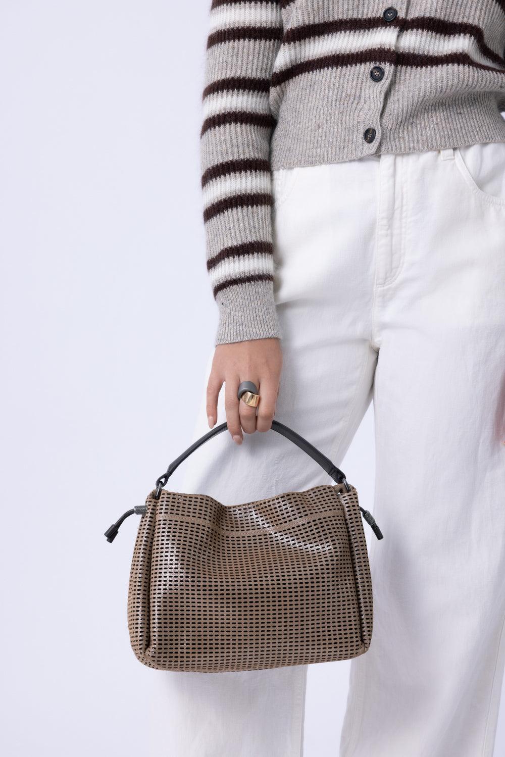 Sparkling Mellow Bucket Bag-BROWN-HANDBAGTOP HANDLE-BRUNELLO CUCINELLI