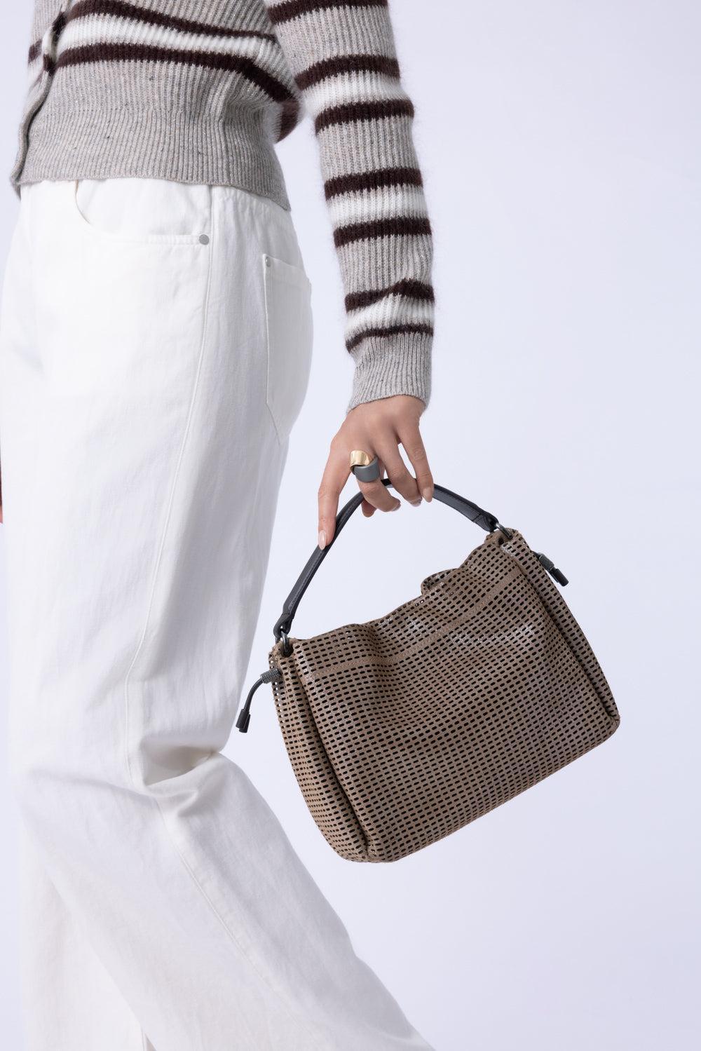 Sparkling Mellow Bucket Bag-BROWN-HANDBAGTOP HANDLE-BRUNELLO CUCINELLI