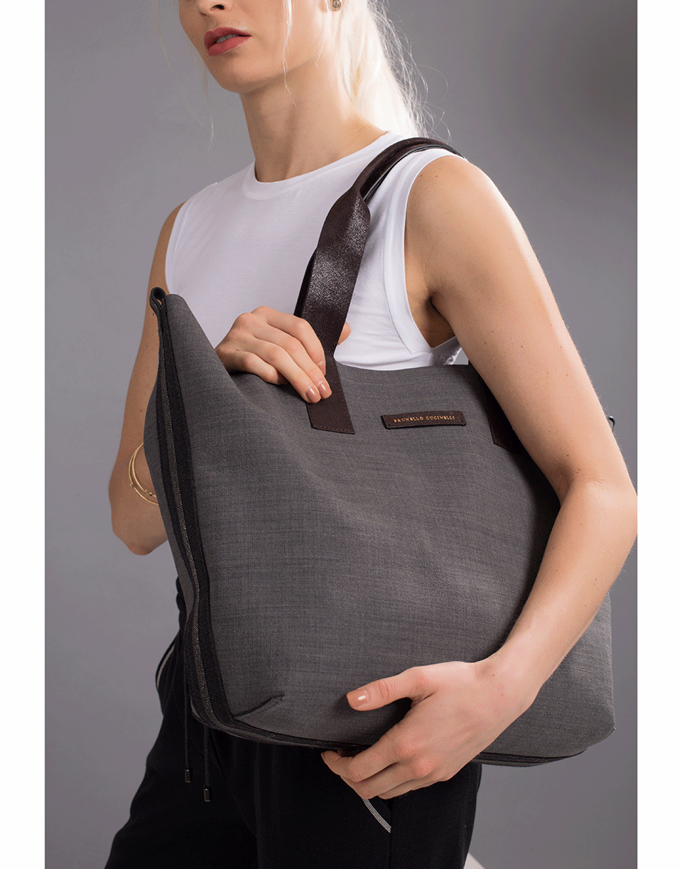 BRUNELLO CUCINELLI-Reversible Leather Tote Bag-CHAR/PRP