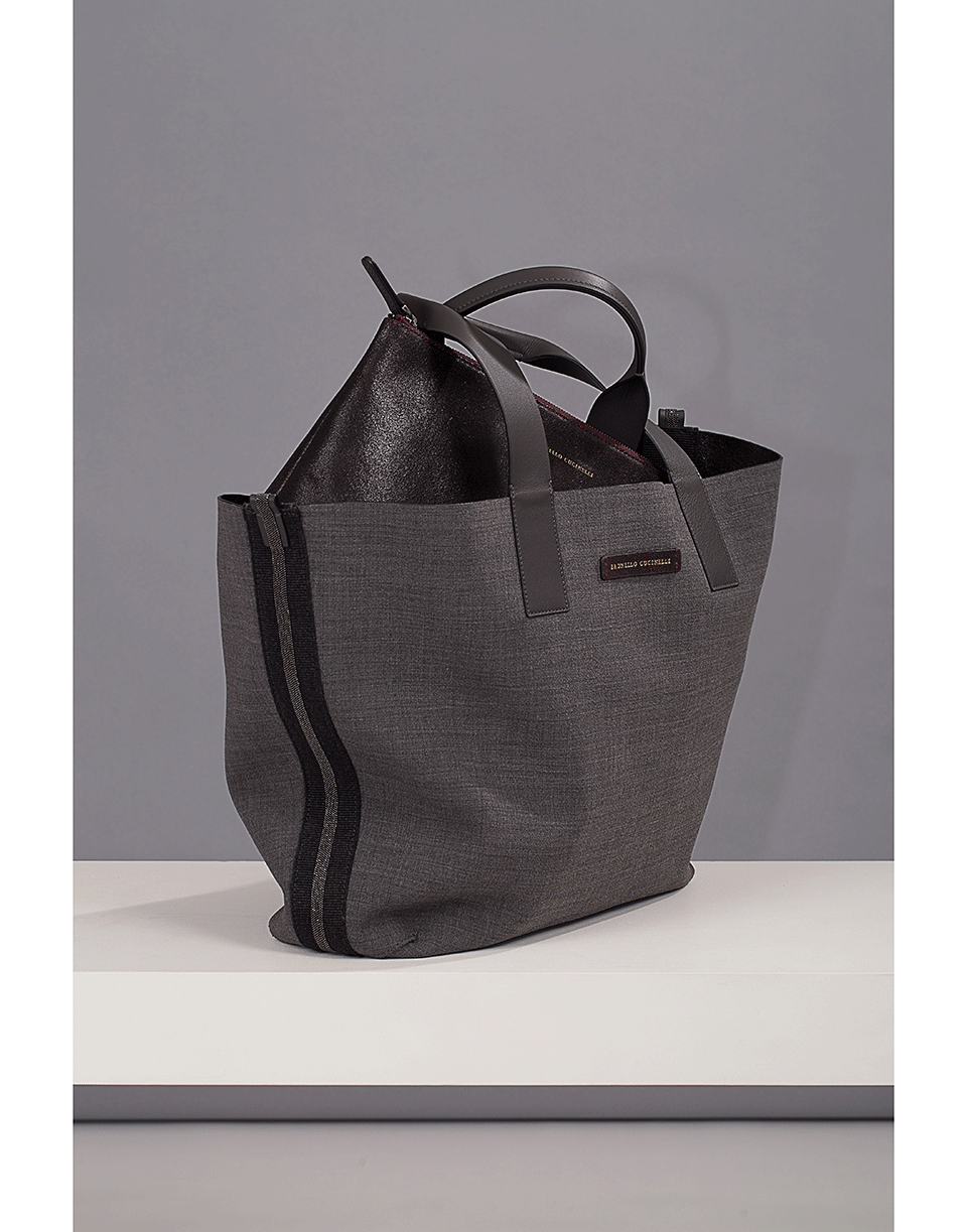 BRUNELLO CUCINELLI-Reversible Leather Tote Bag-CHAR/PRP