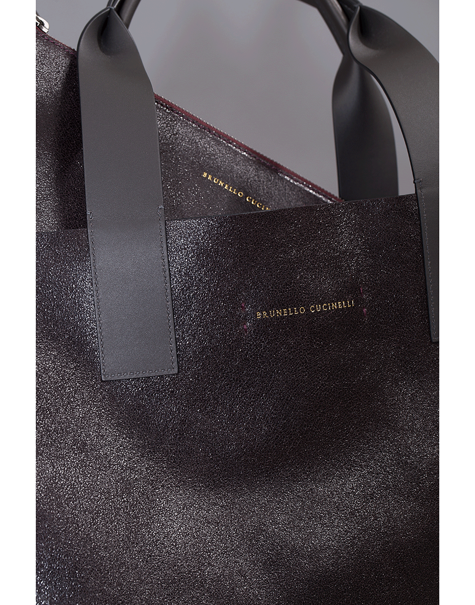 BRUNELLO CUCINELLI-Reversible Leather Tote Bag-CHAR/PRP