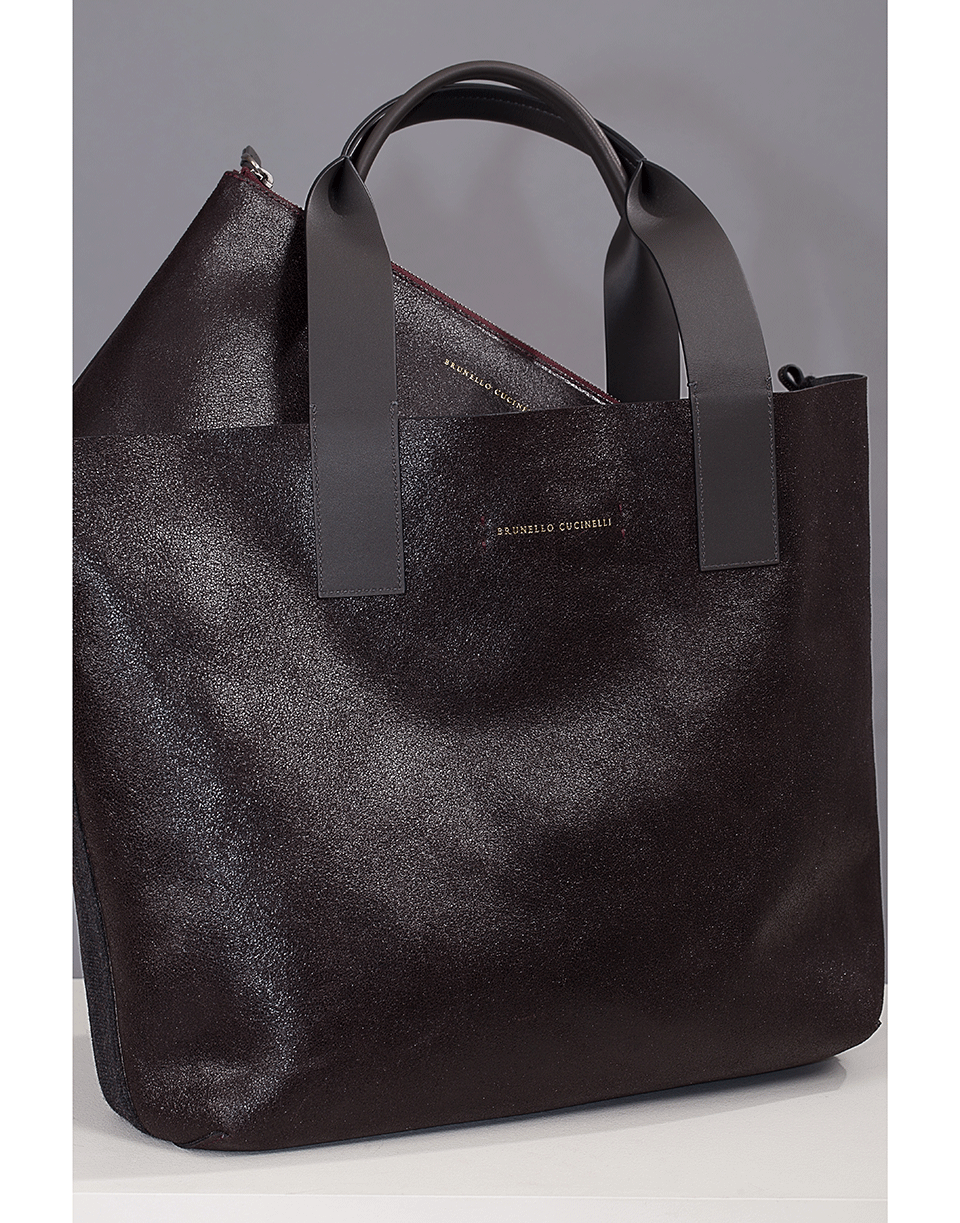 BRUNELLO CUCINELLI-Reversible Leather Tote Bag-CHAR/PRP