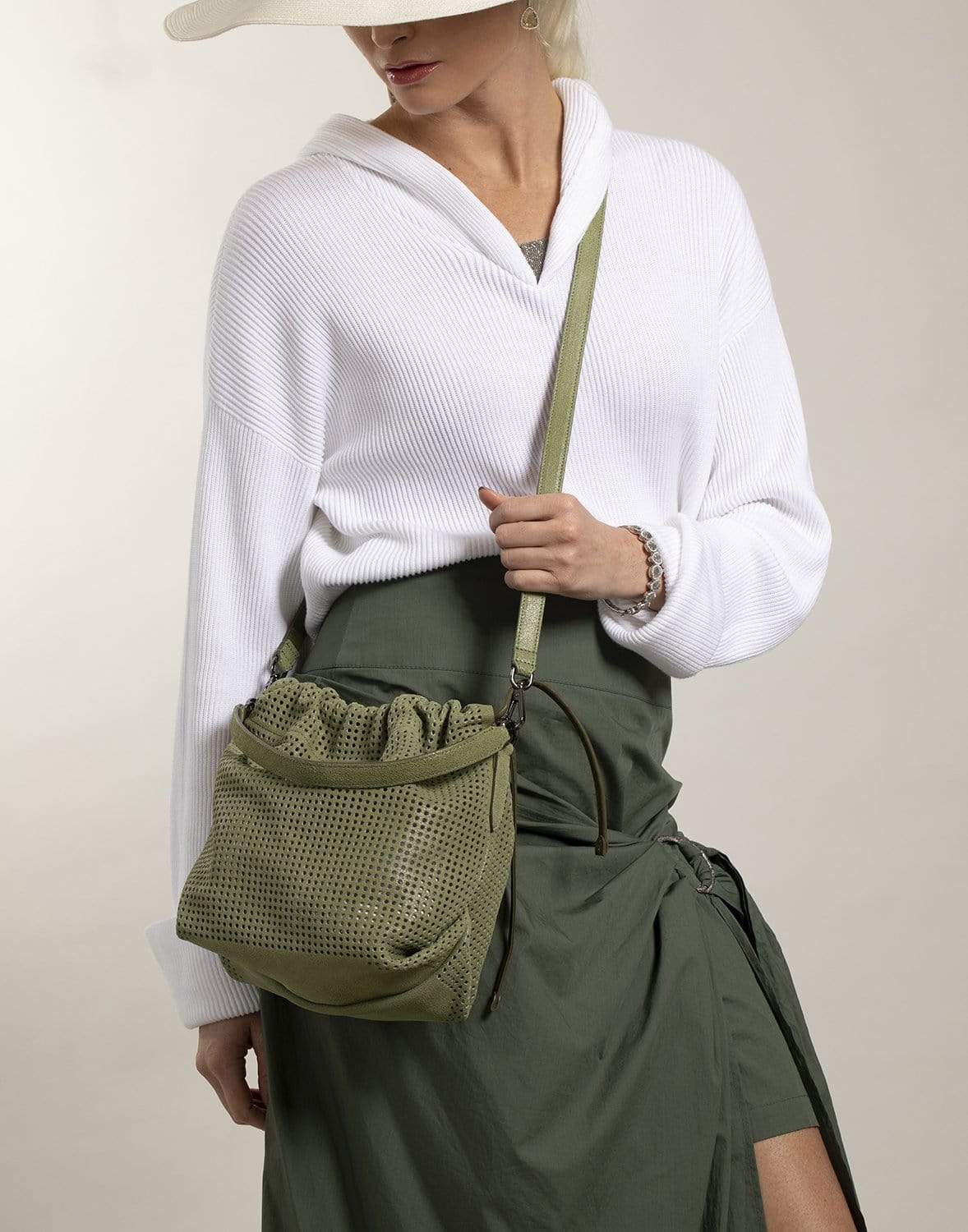 BRUNELLO CUCINELLI-Buffered Leather Bucket Bag-GREEN