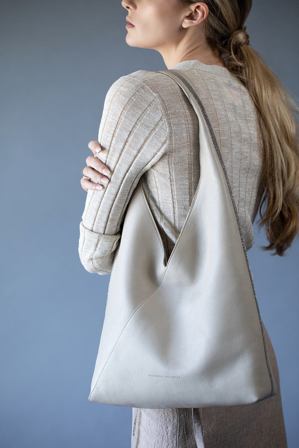 BRUNELLO CUCINELLI-Hobo With Monili Trim-LATTE