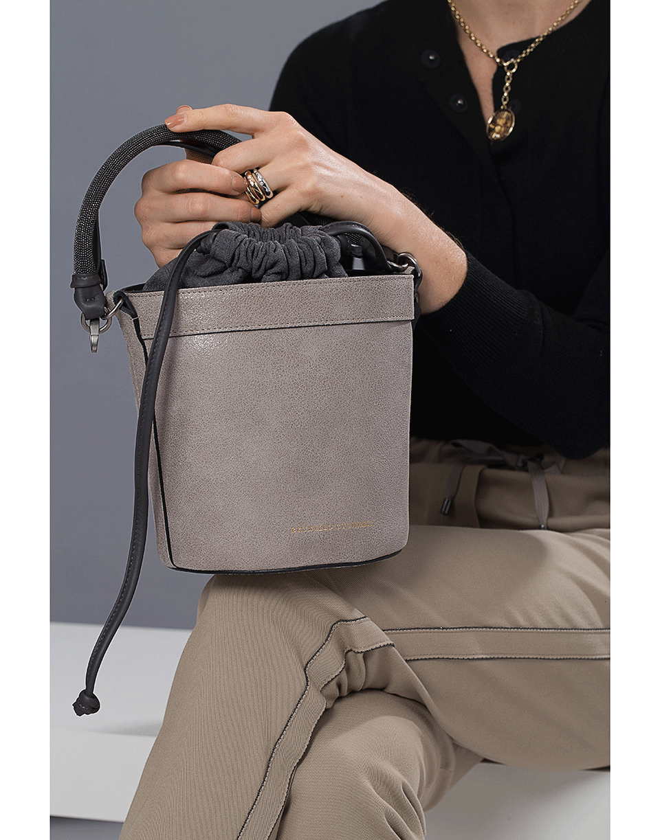 BRUNELLO CUCINELLI-Leather Bucket Bag-TAUPE
