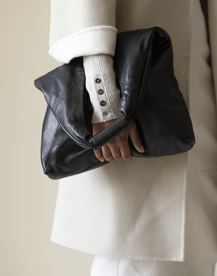 BRUNELLO CUCINELLI-Greased Leather Hobo Bag-BLACK