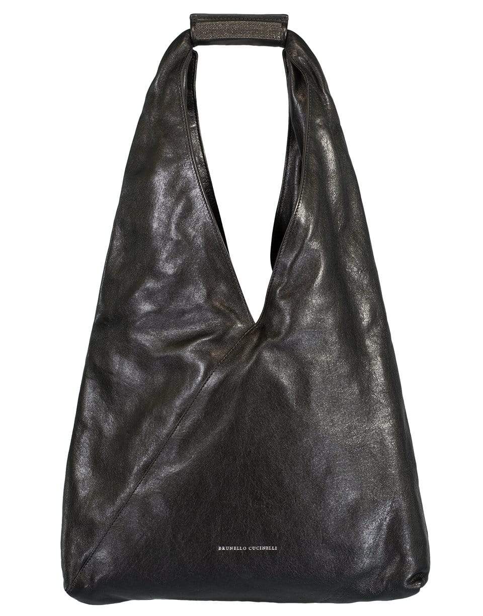 BRUNELLO CUCINELLI-Greased Leather Hobo Bag-BLACK