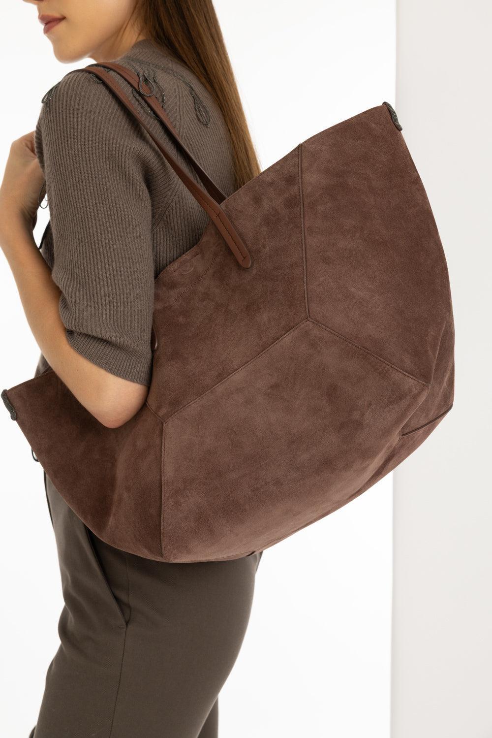 DC Duo Bag - Burgundy Suede-BURGUNDY-O/S-HANDBAGTOTES-BRUNELLO CUCINELLI