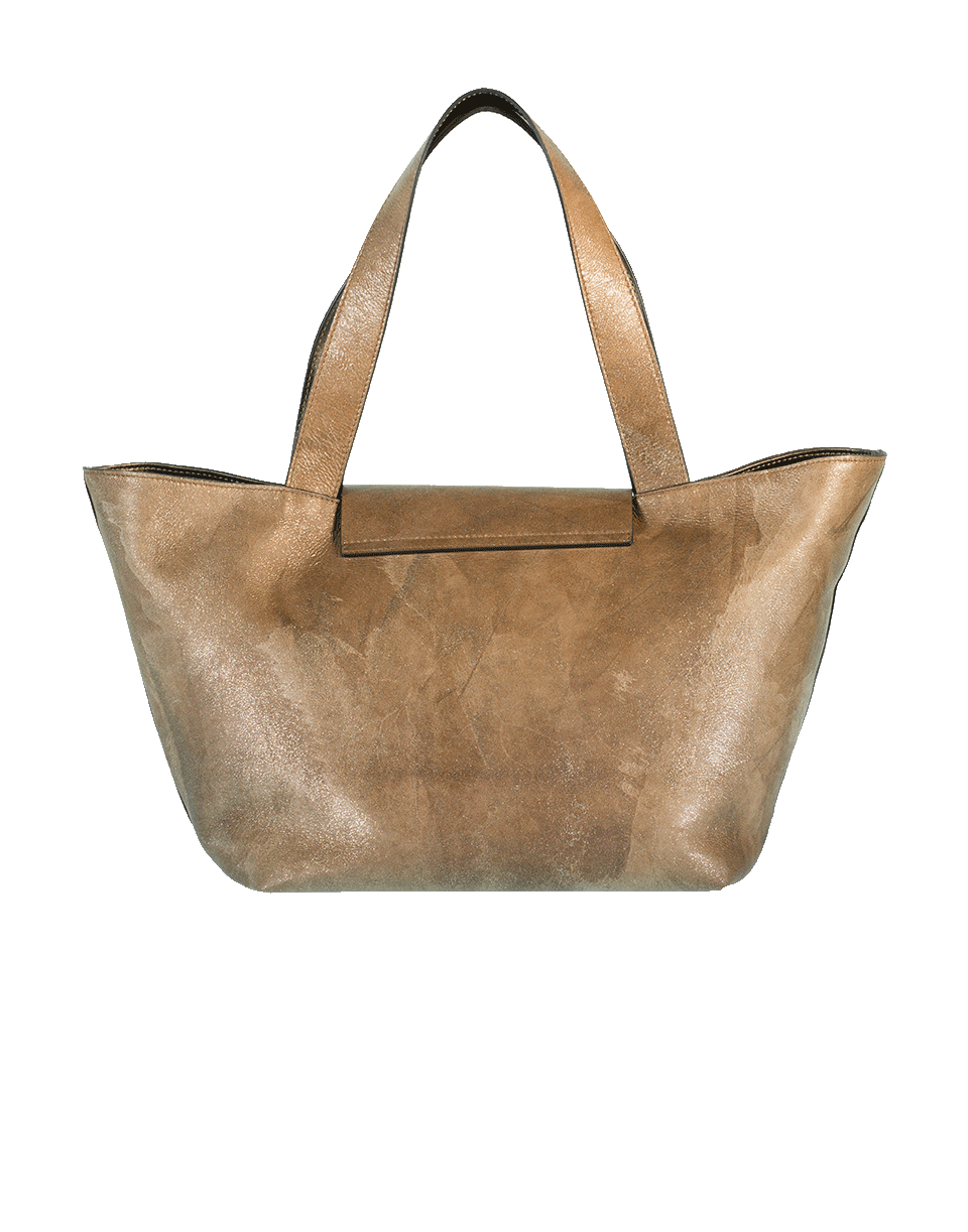 BRUNELLO CUCINELLI-Glitter Leather Tote With Strap-DUNE