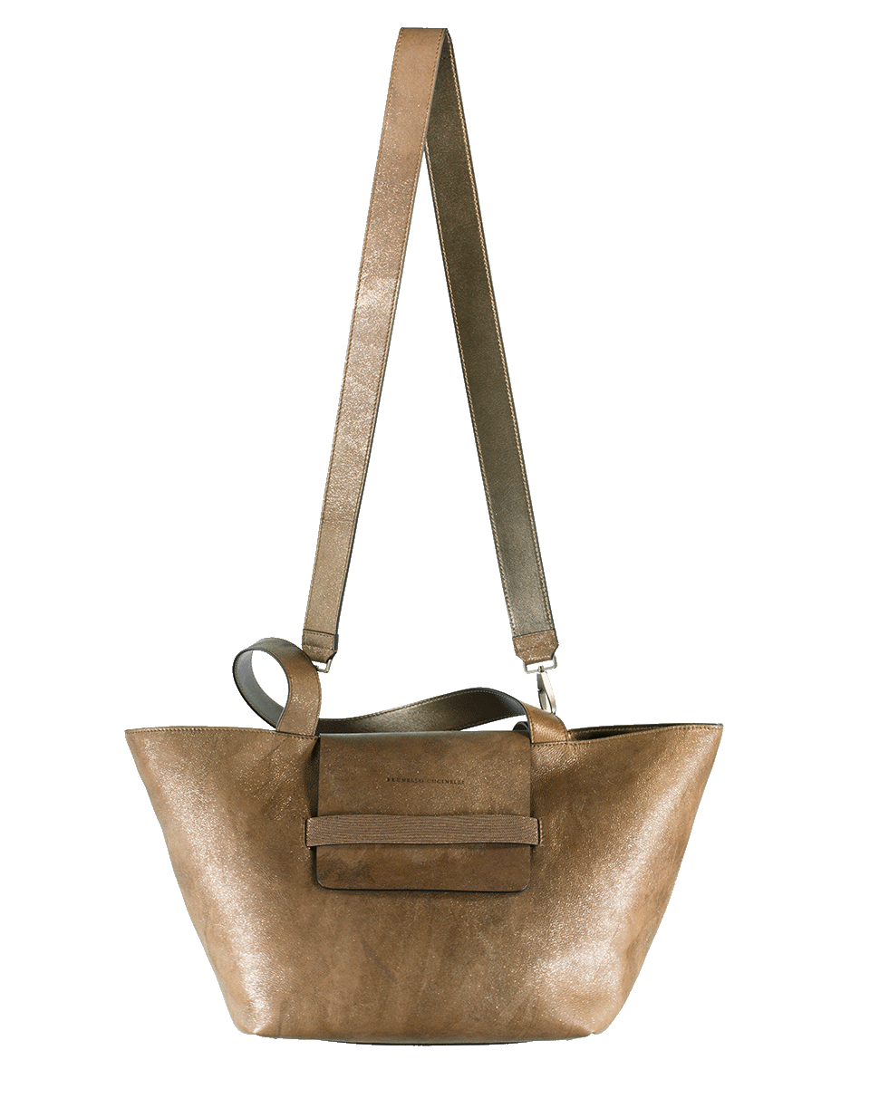 BRUNELLO CUCINELLI-Glitter Leather Tote With Strap-DUNE