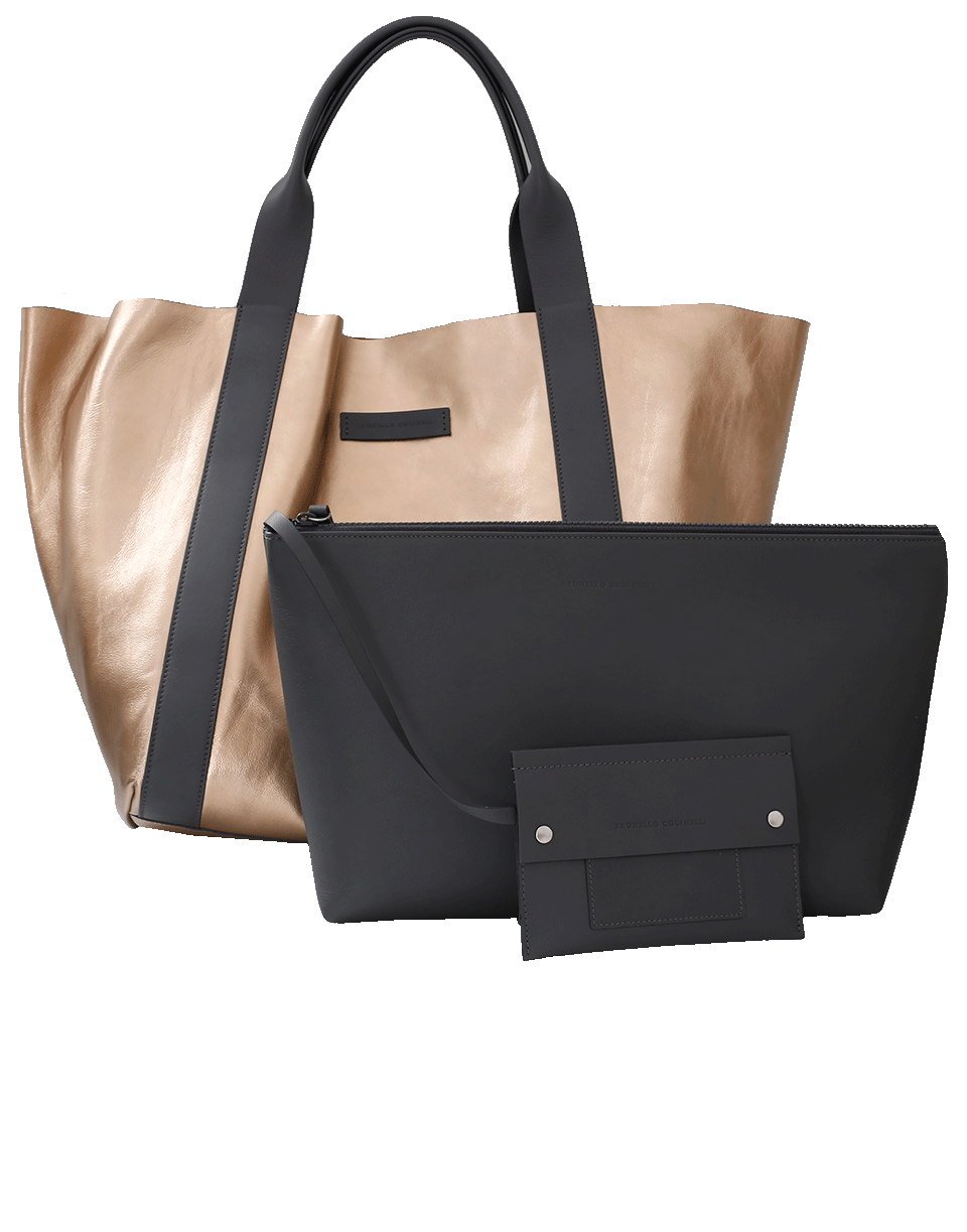 BRUNELLO CUCINELLI-Reversible Leather Suede Handbag-GLD/ORNG