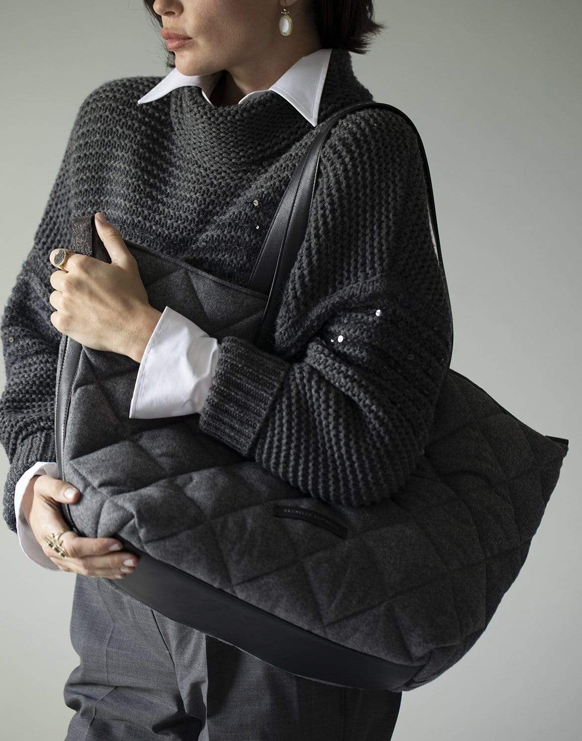 BRUNELLO CUCINELLI-Quilt Tote-GREY