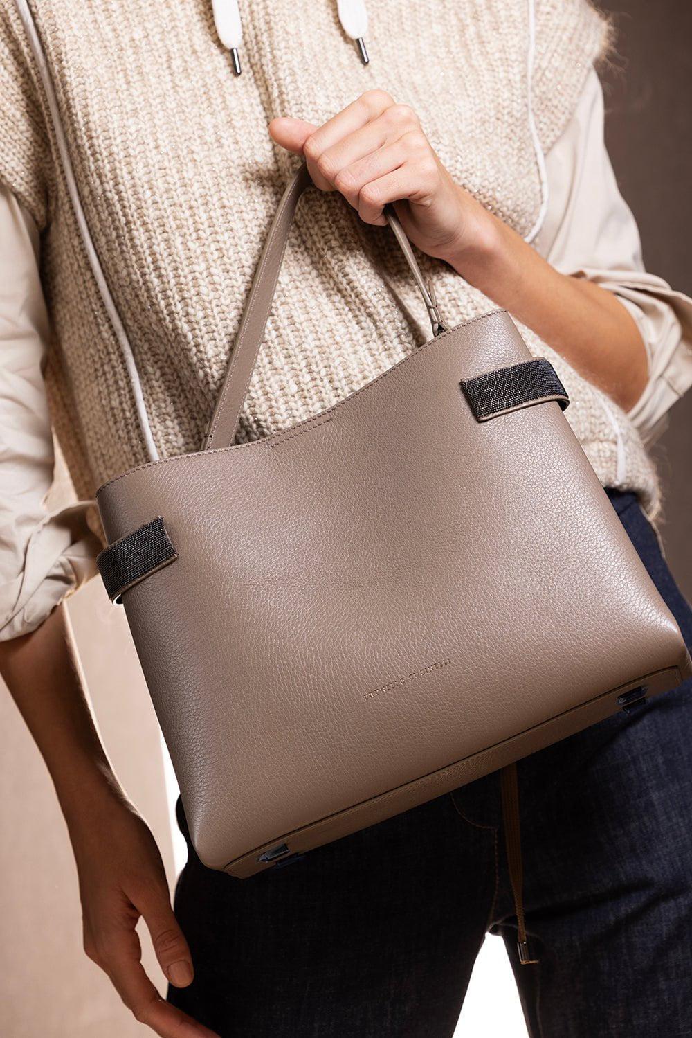 BRUNELLO CUCINELLI-Leather Monili Tote Bag-ICE