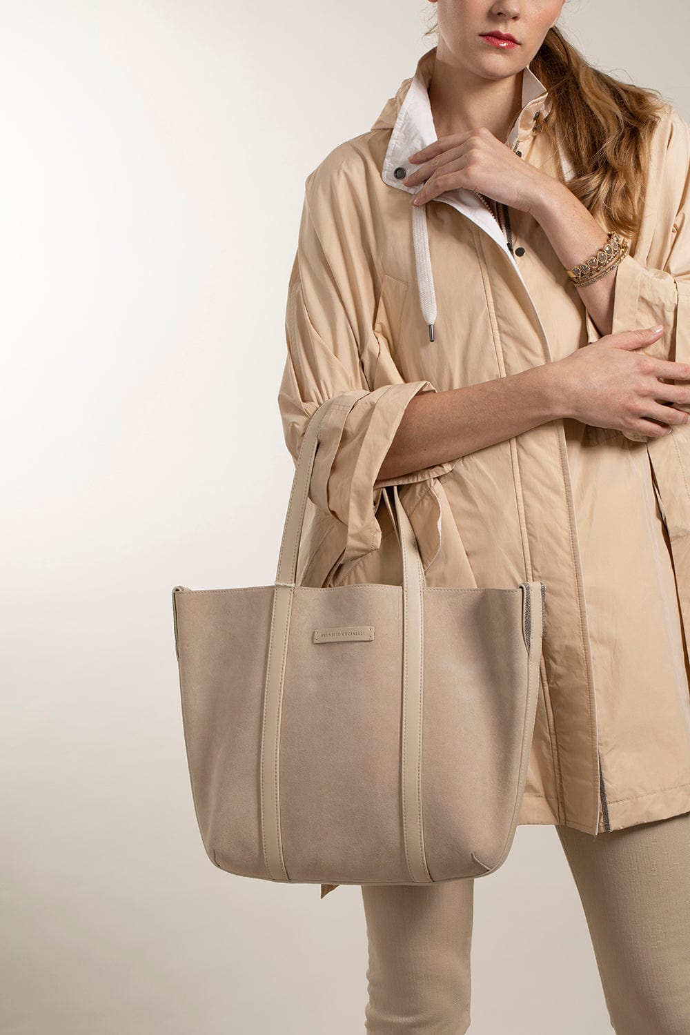 BRUNELLO CUCINELLI-Small Suede Reversible Tote - Latte-LATTE