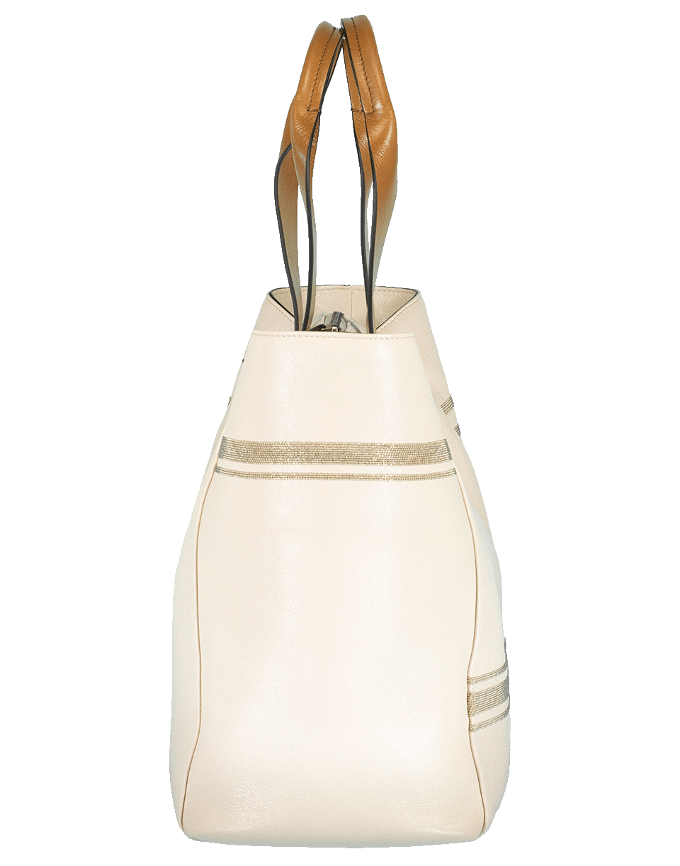BRUNELLO CUCINELLI-Shiny Leather Monili Zip Tote-OYSTER
