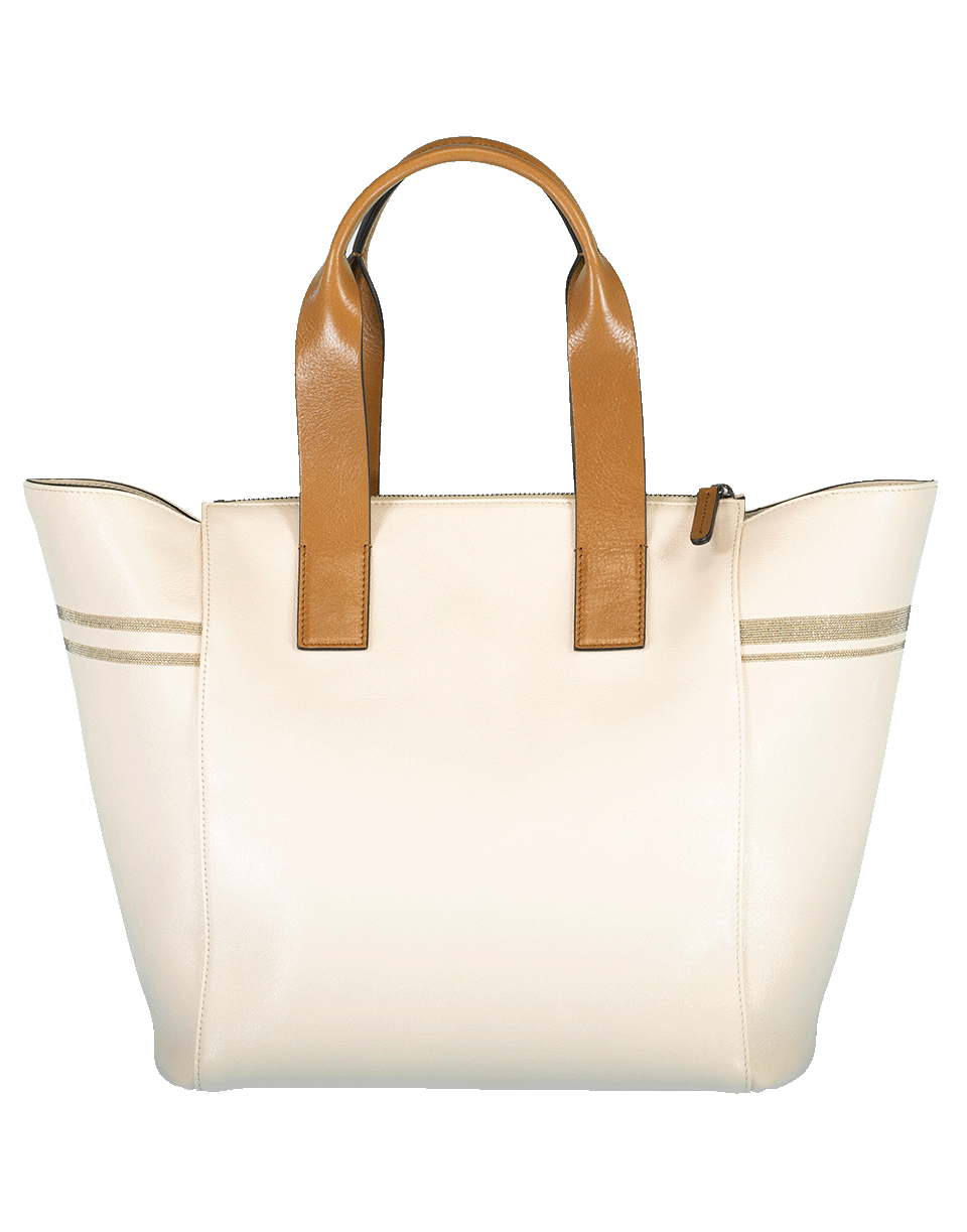BRUNELLO CUCINELLI-Shiny Leather Monili Zip Tote-OYSTER
