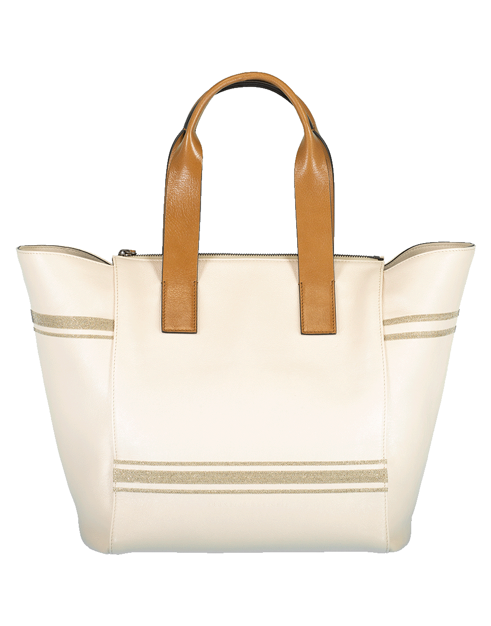 BRUNELLO CUCINELLI-Shiny Leather Monili Zip Tote-OYSTER