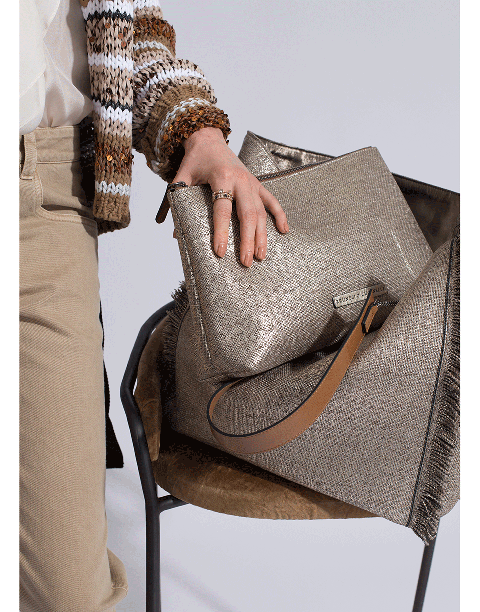 BRUNELLO CUCINELLI-Fringe Lurex Reversible Tote-PLATINUM
