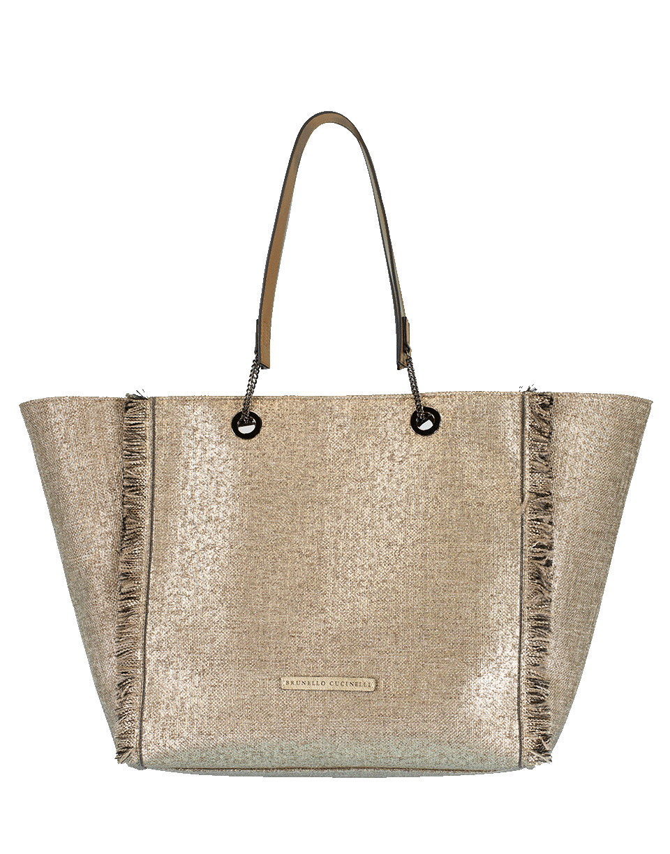 BRUNELLO CUCINELLI-Fringe Lurex Reversible Tote-PLATINUM