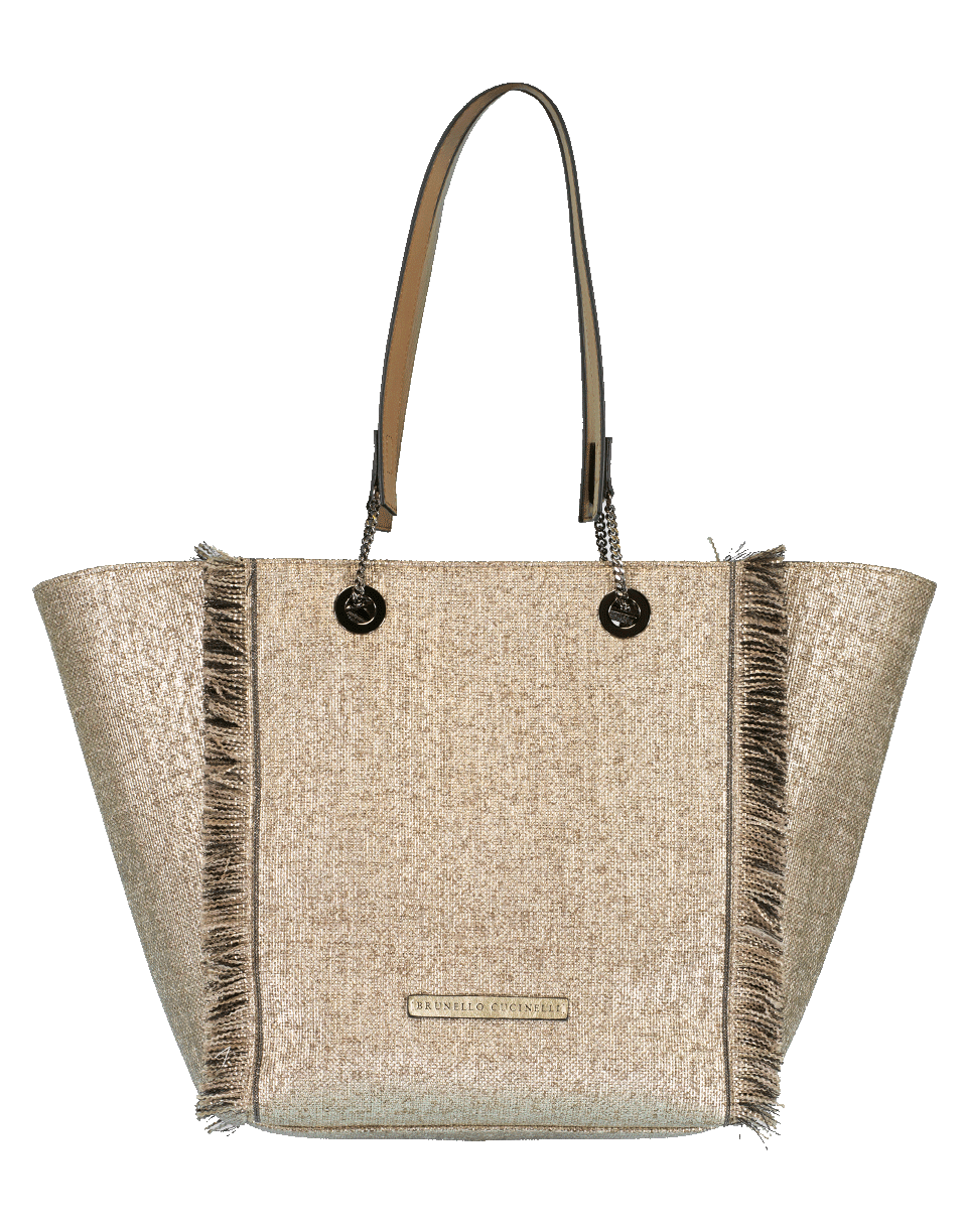 BRUNELLO CUCINELLI-Fringe Lurex Reversible Tote-PLATINUM