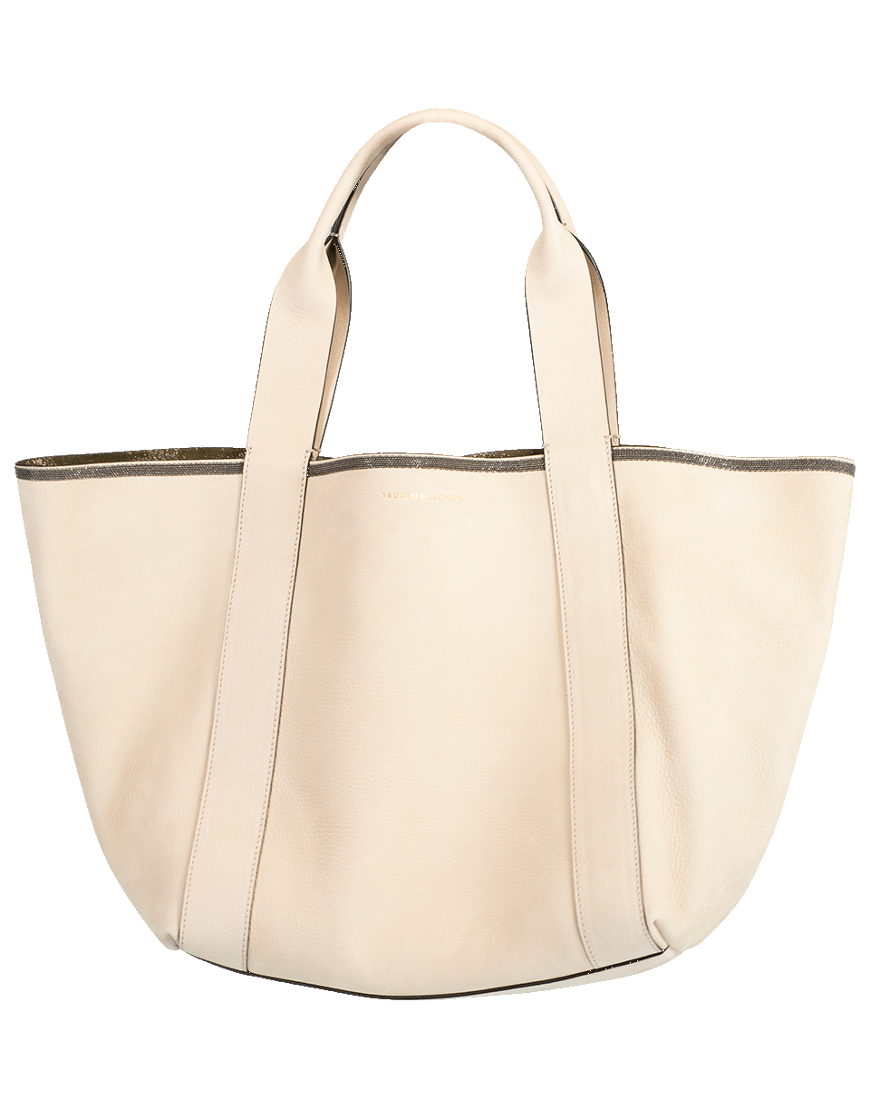 BRUNELLO CUCINELLI-Small Monili Trim Leather Tote-SAND