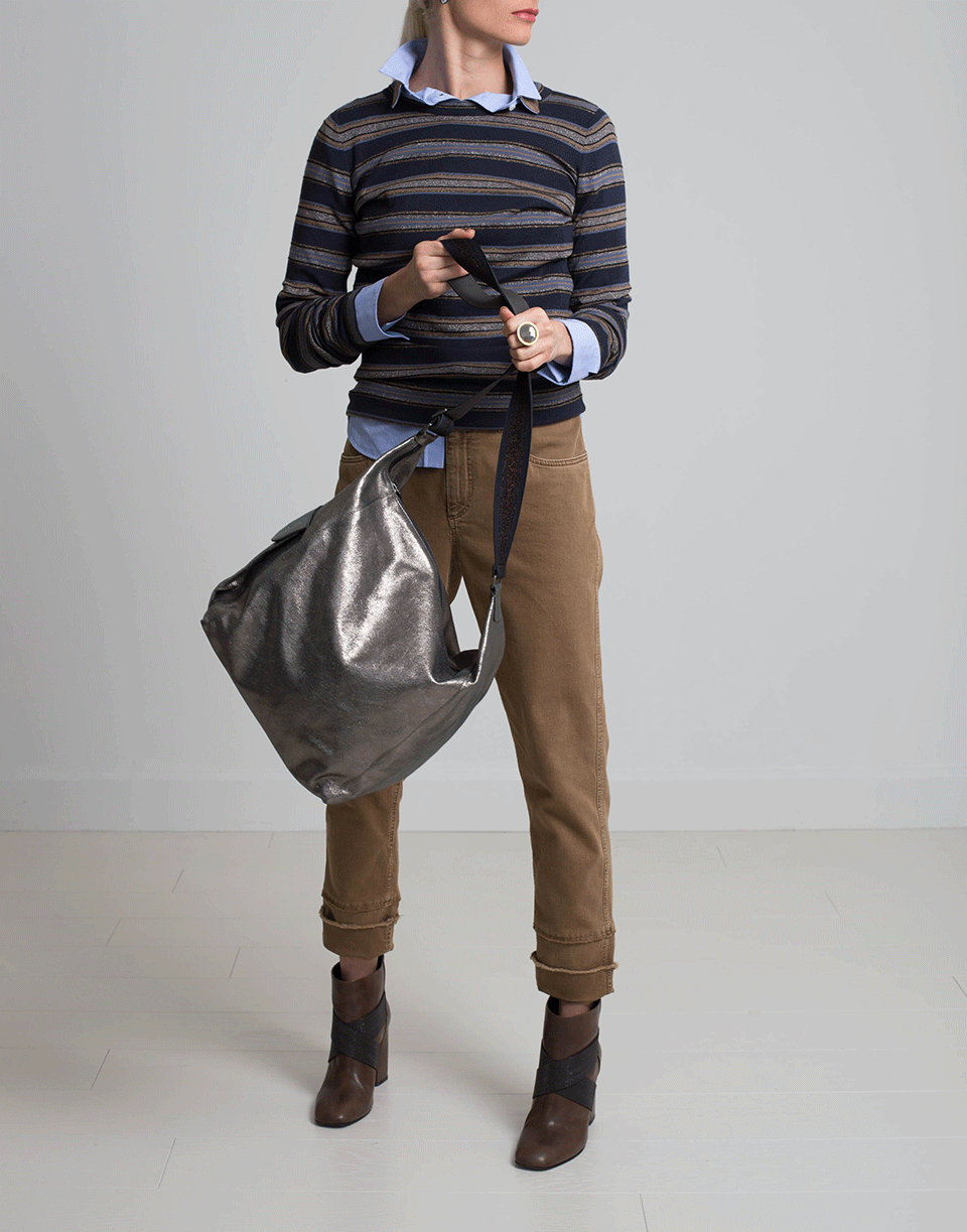 BRUNELLO CUCINELLI-Leather Crossbody Tote Bag-SILVER