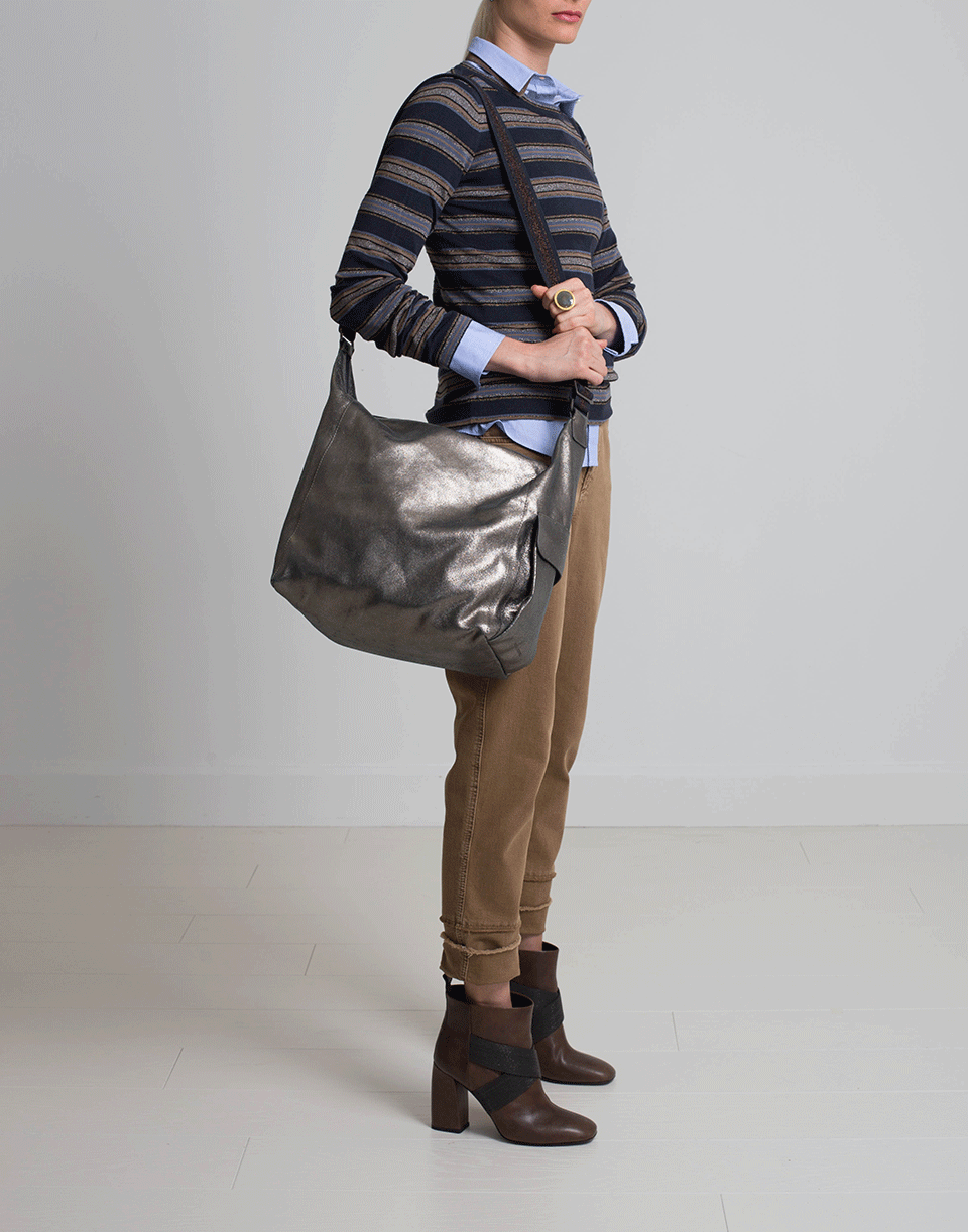 BRUNELLO CUCINELLI-Leather Crossbody Tote Bag-SILVER