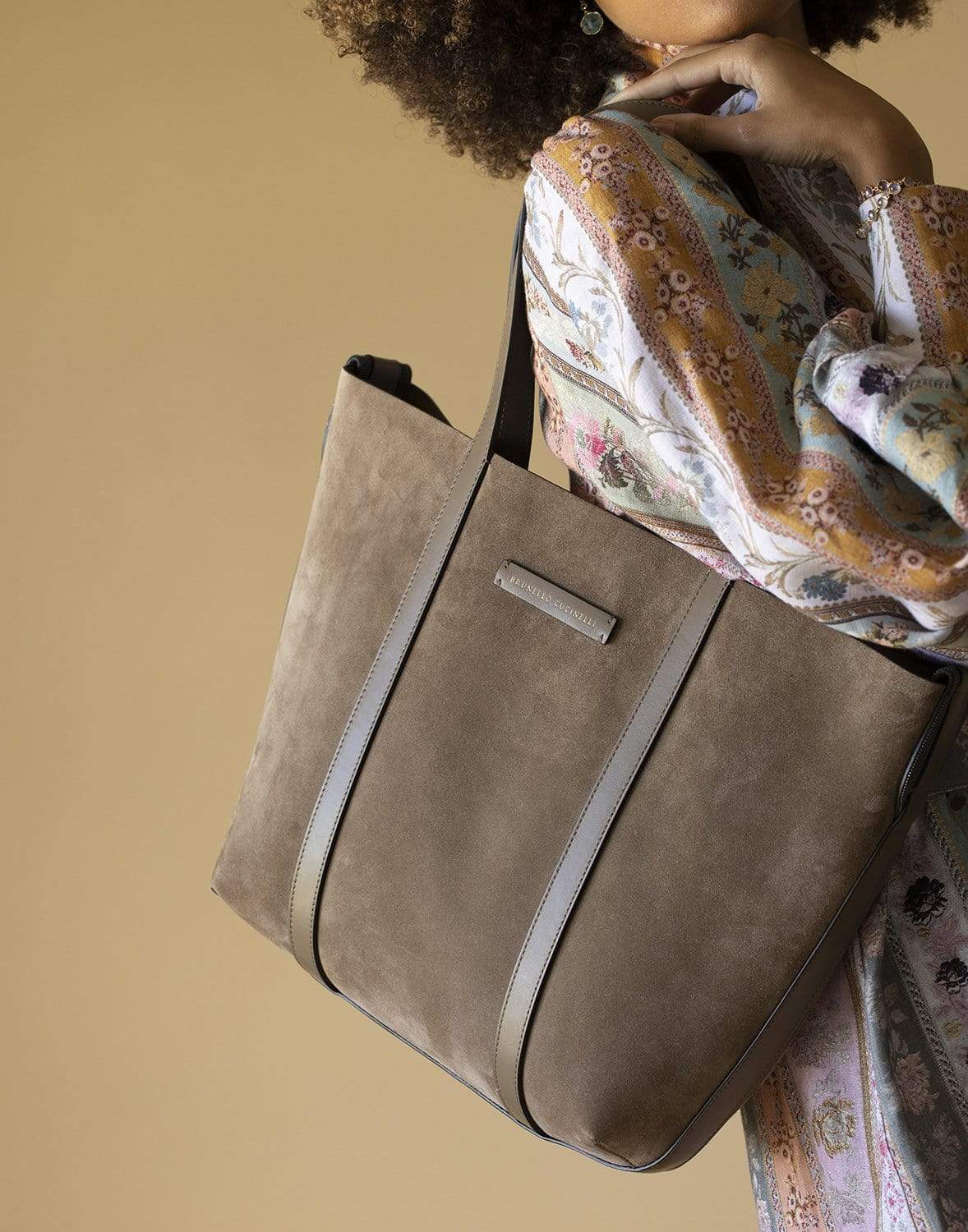 BRUNELLO CUCINELLI-Suede Large Tote Bag-TAUPE
