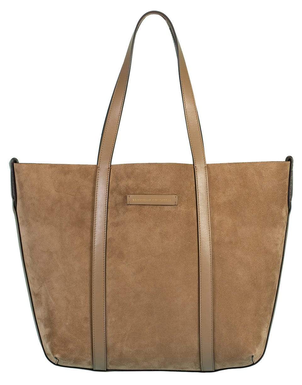 BRUNELLO CUCINELLI-Suede Large Tote Bag-TAUPE