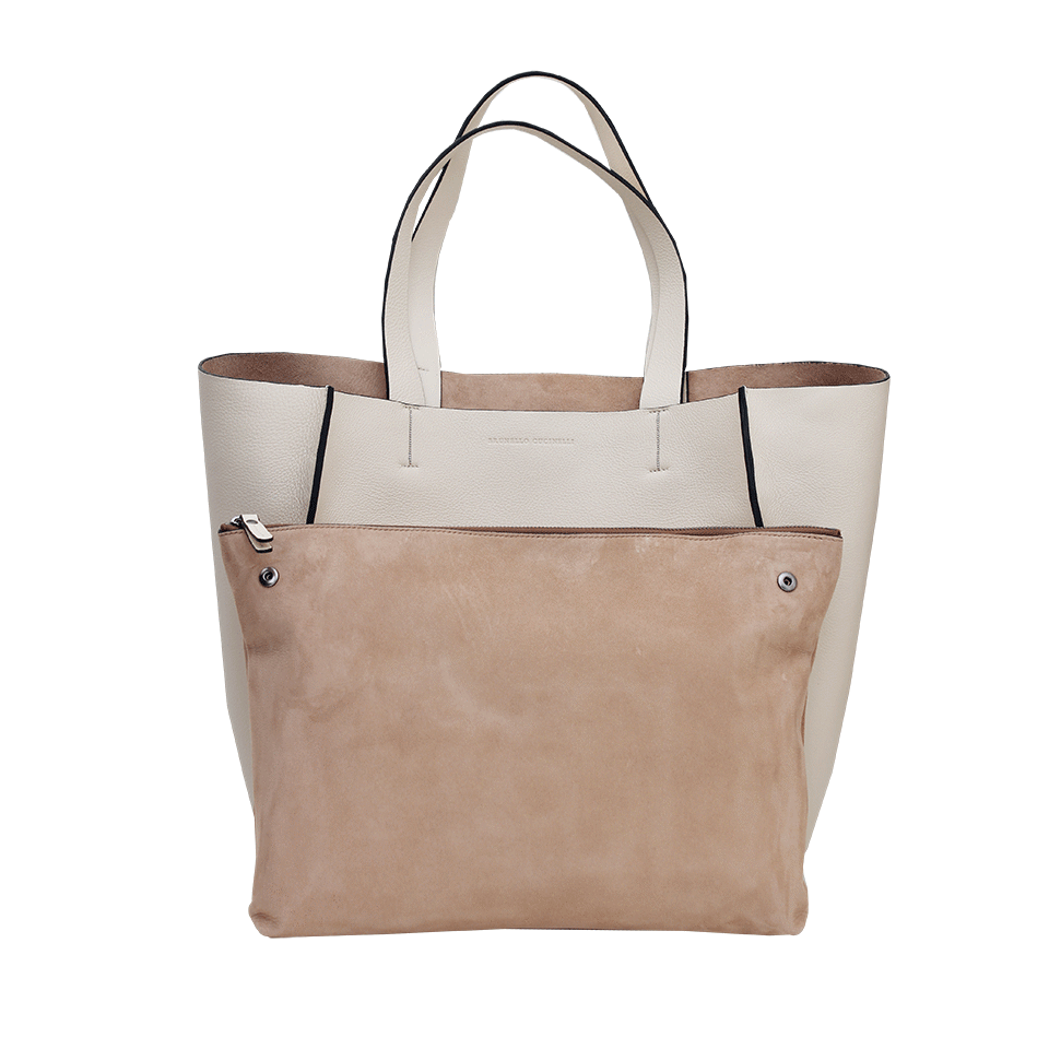 BRUNELLO CUCINELLI-Double Handle Leather Tote-VANILLA