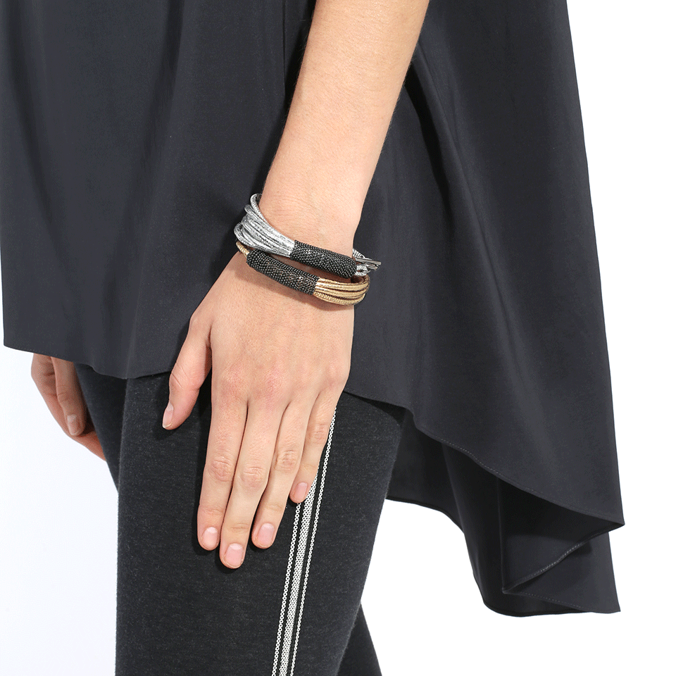 BRUNELLO CUCINELLI-Leather Multi Strand Monili Bracelet-SILVER