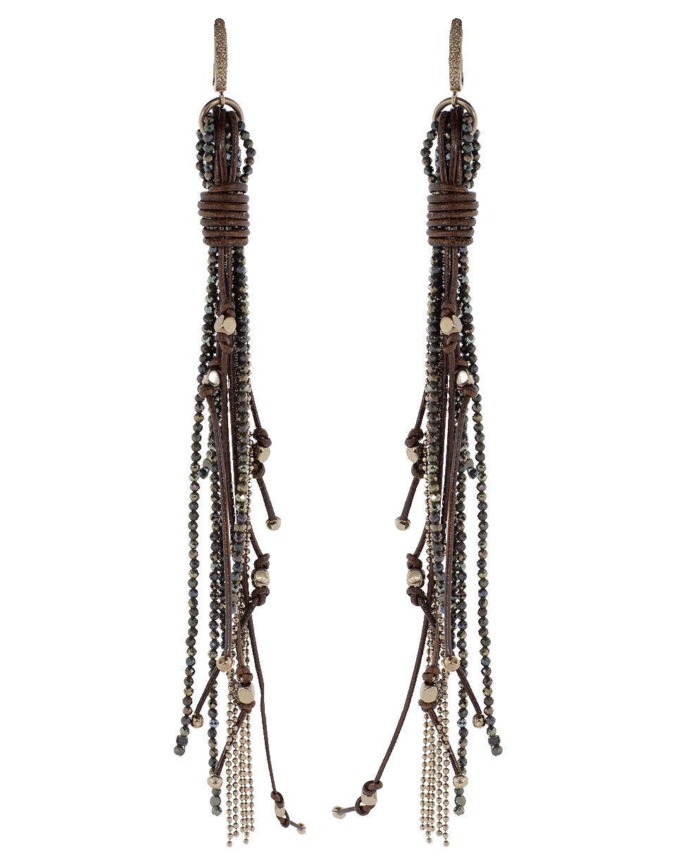BRUNELLO CUCINELLI-Monili Leather Dangle Earrings-BRONZE
