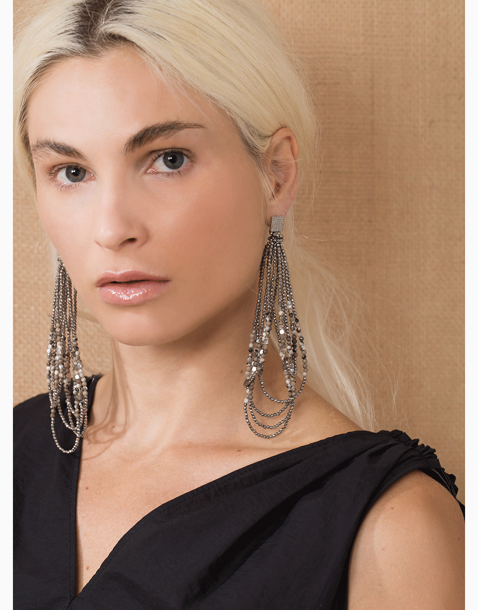 BRUNELLO CUCINELLI-Silver and Ivory Loop Earrings-BROWN