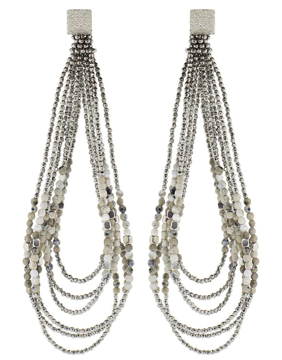 BRUNELLO CUCINELLI-Silver and Ivory Loop Earrings-BROWN