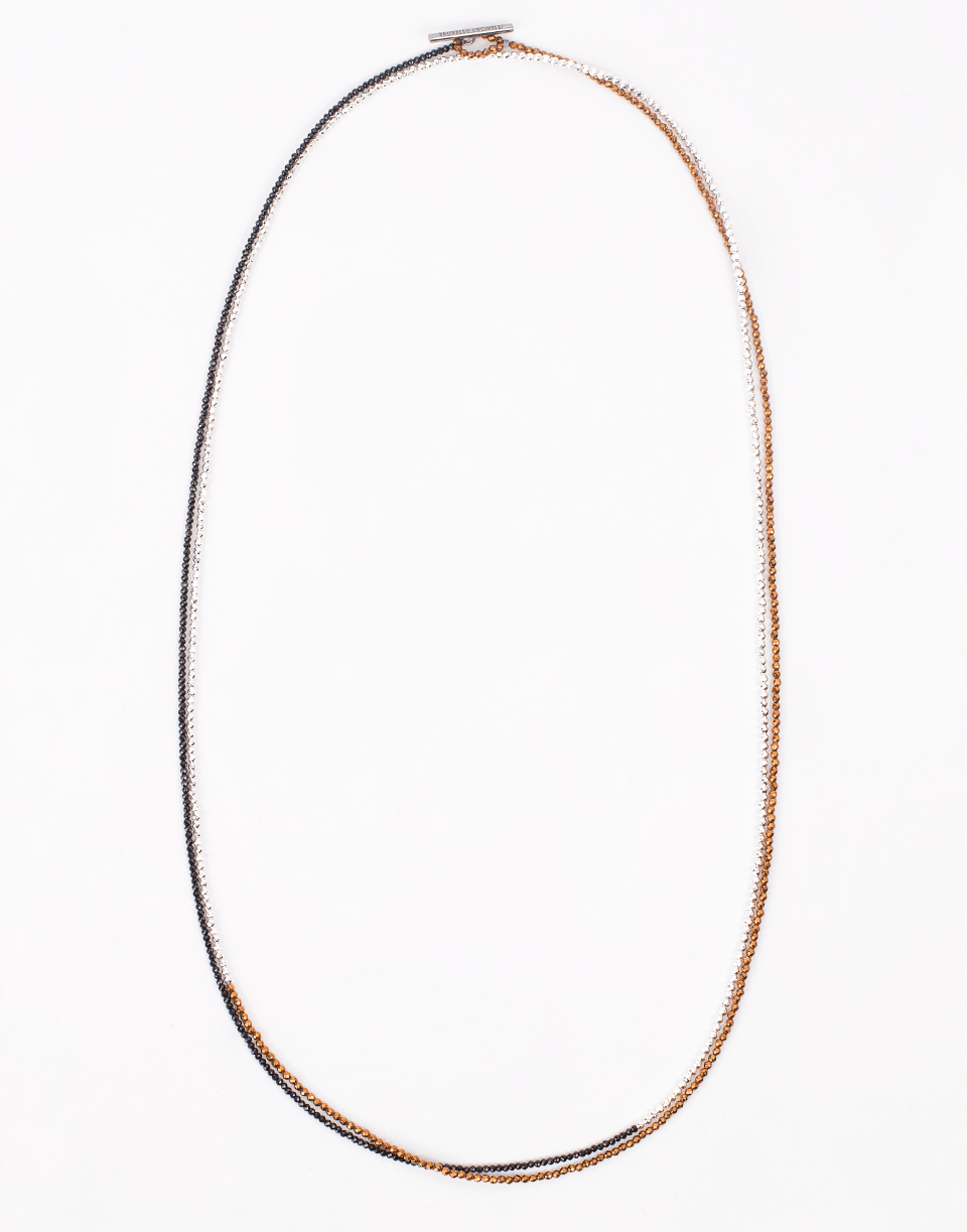 BRUNELLO CUCINELLI-One Strand Three Color Wrap Necklace-BLK/SLVR
