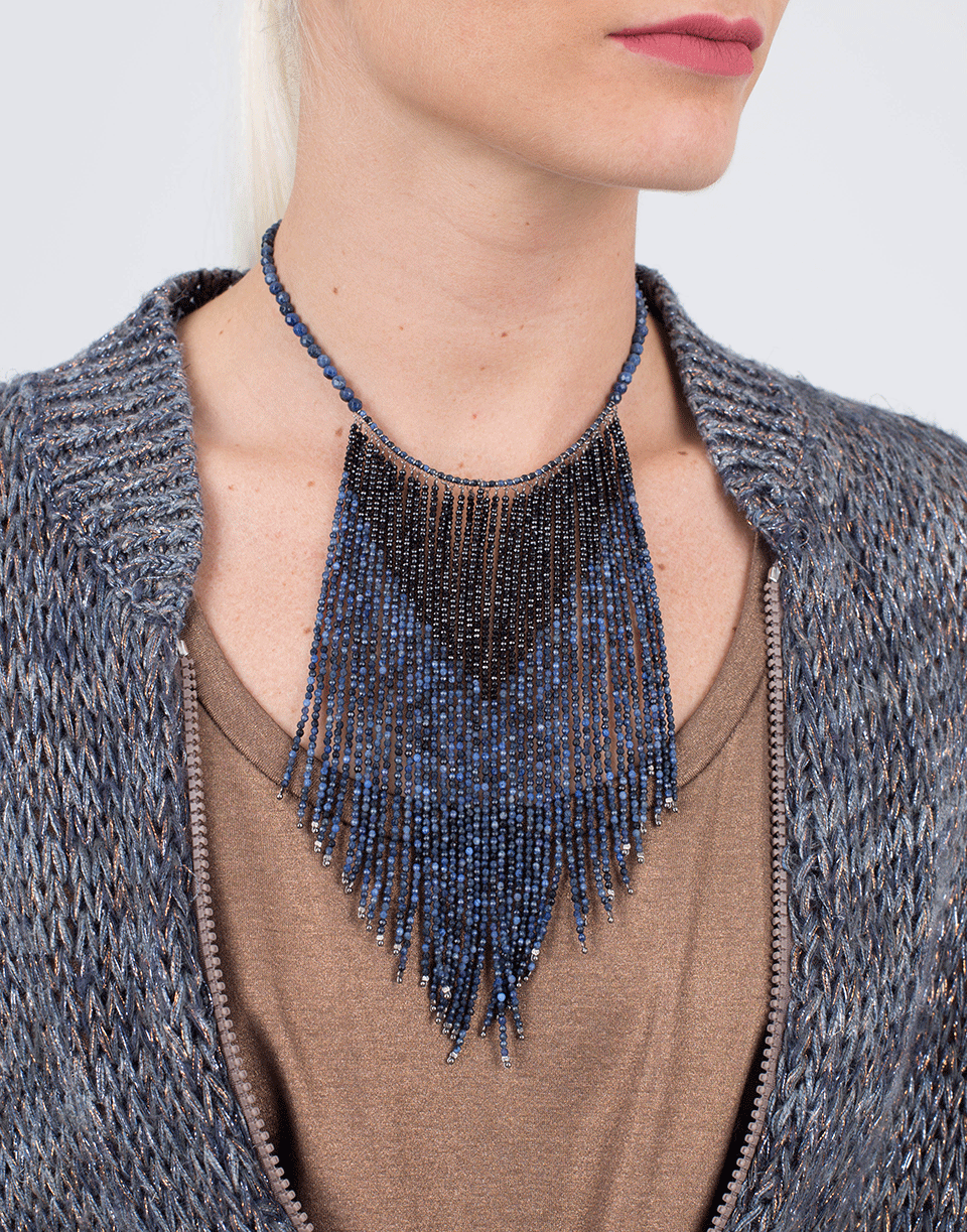 BRUNELLO CUCINELLI-Fringe Bib Monili Necklace-BLUE/BLK