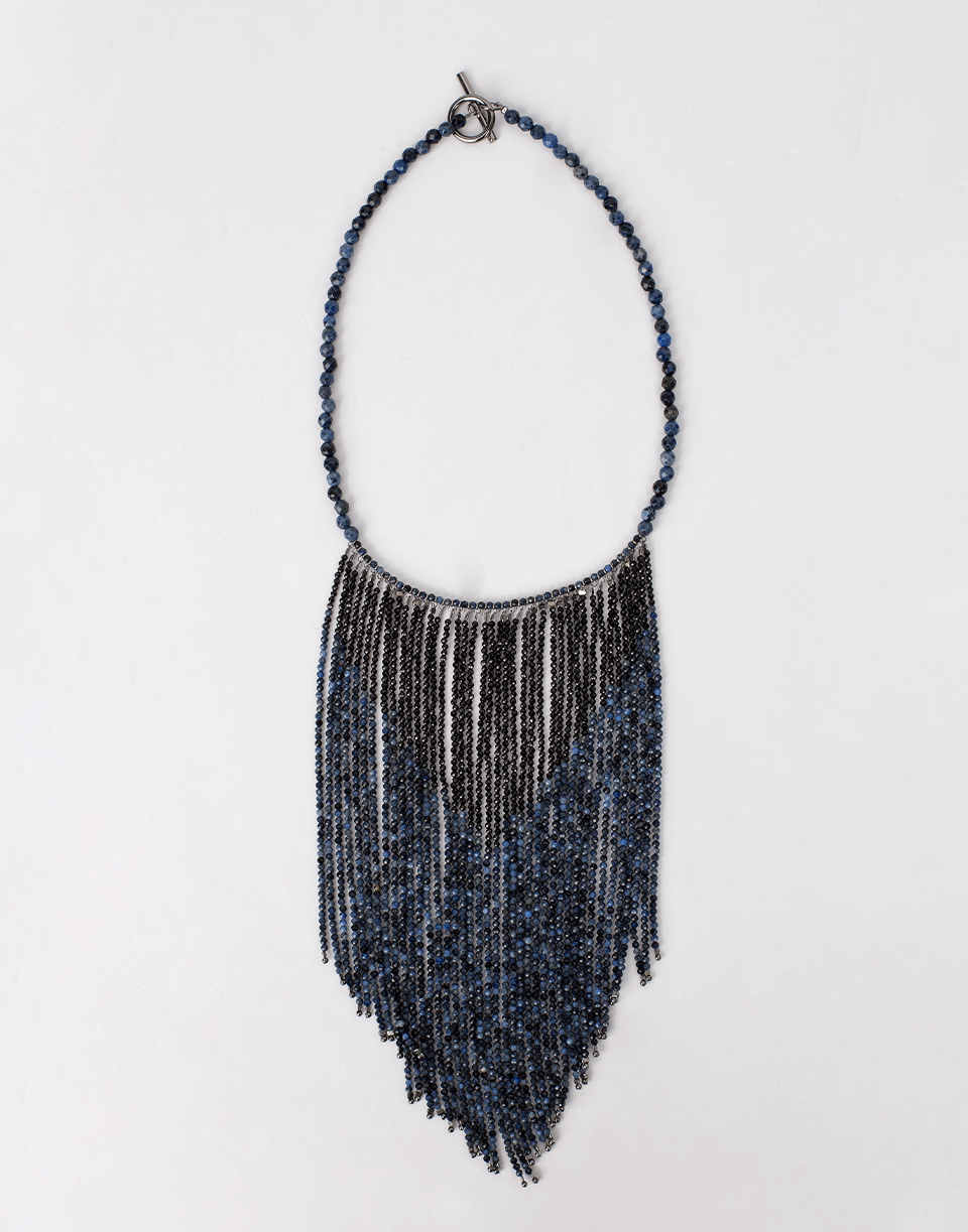 BRUNELLO CUCINELLI-Fringe Bib Monili Necklace-BLUE/BLK