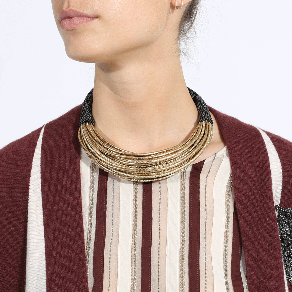 BRUNELLO CUCINELLI-Leather Multi Strand Choker-GOLD