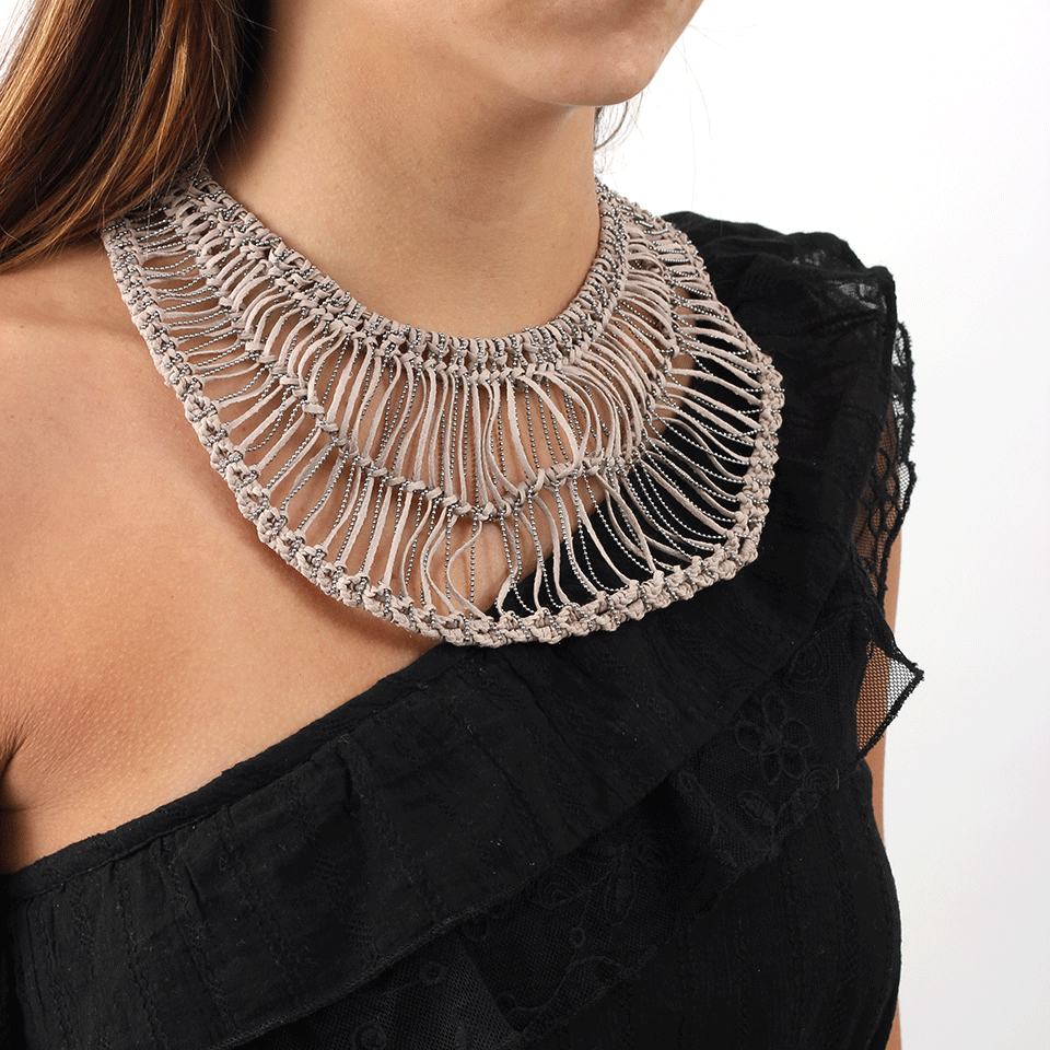 BRUNELLO CUCINELLI-Cotton Macrame Bib Necklace-NUDE