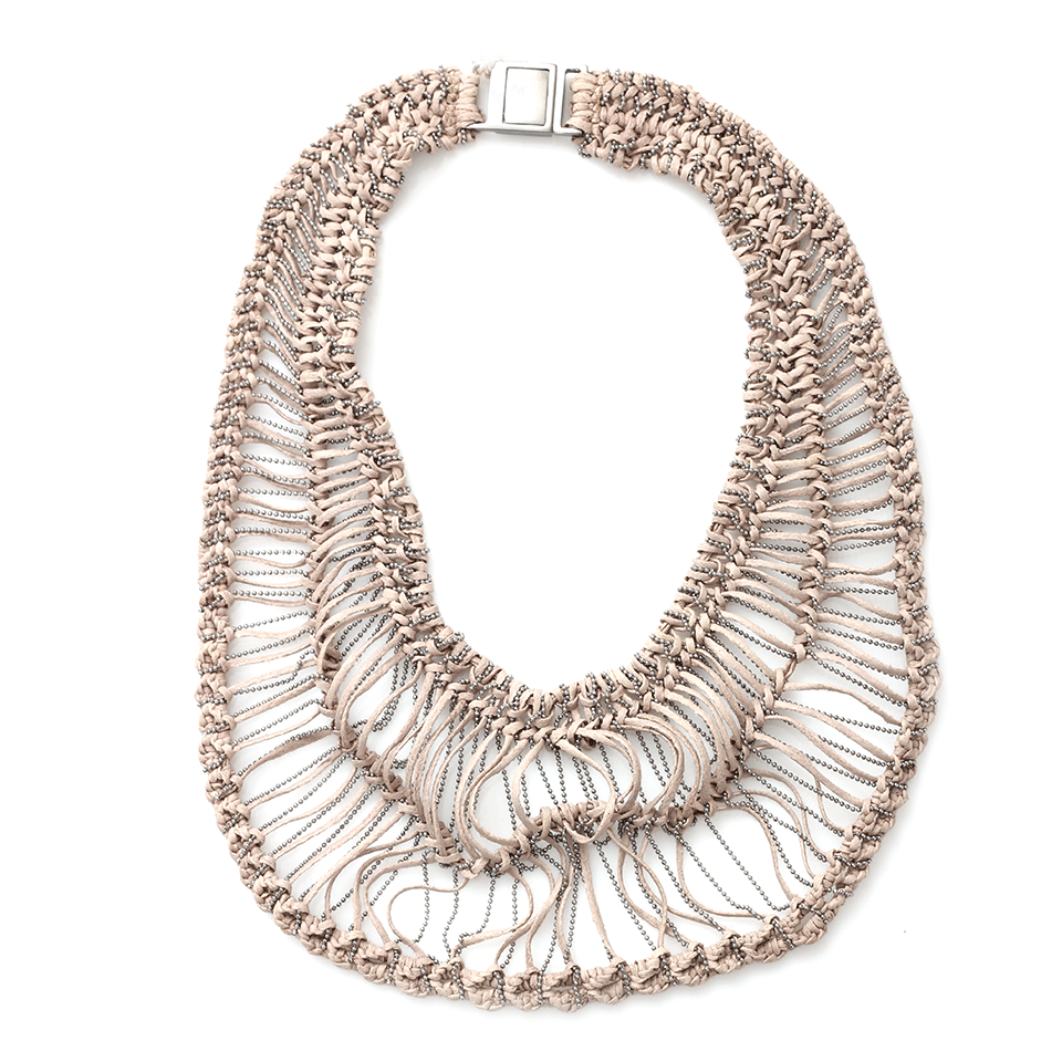 BRUNELLO CUCINELLI-Cotton Macrame Bib Necklace-NUDE