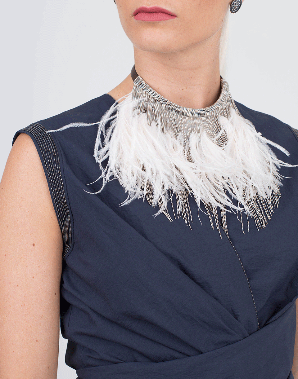 BRUNELLO CUCINELLI-Feather And Monili Bib Necklace-SLVR/WHT