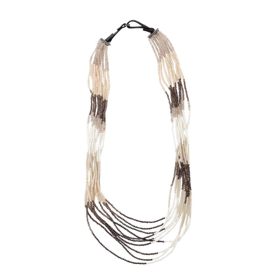 BRUNELLO CUCINELLI-Long Strand Quartz Necklace-WHT/BRWN